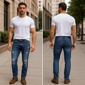 GUESS Slim Tapered Distressed Jeans – Dark Wash Denim size 32 waist‎